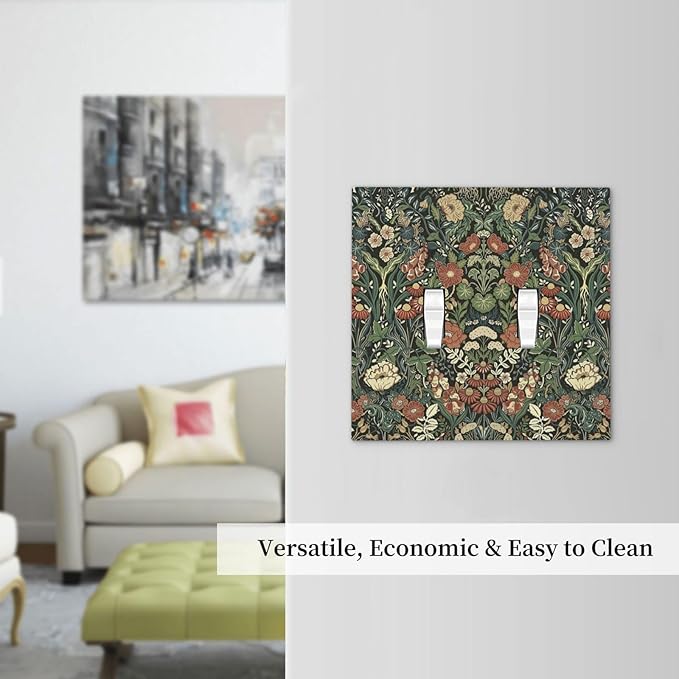 Decorative Switch Plates Vintage Dark Floral William Morris Green Flower 2 Gang Double Toggle Outlet Light Switch Cover Wall Plate Electrical Faceplate for living Room Home Decor