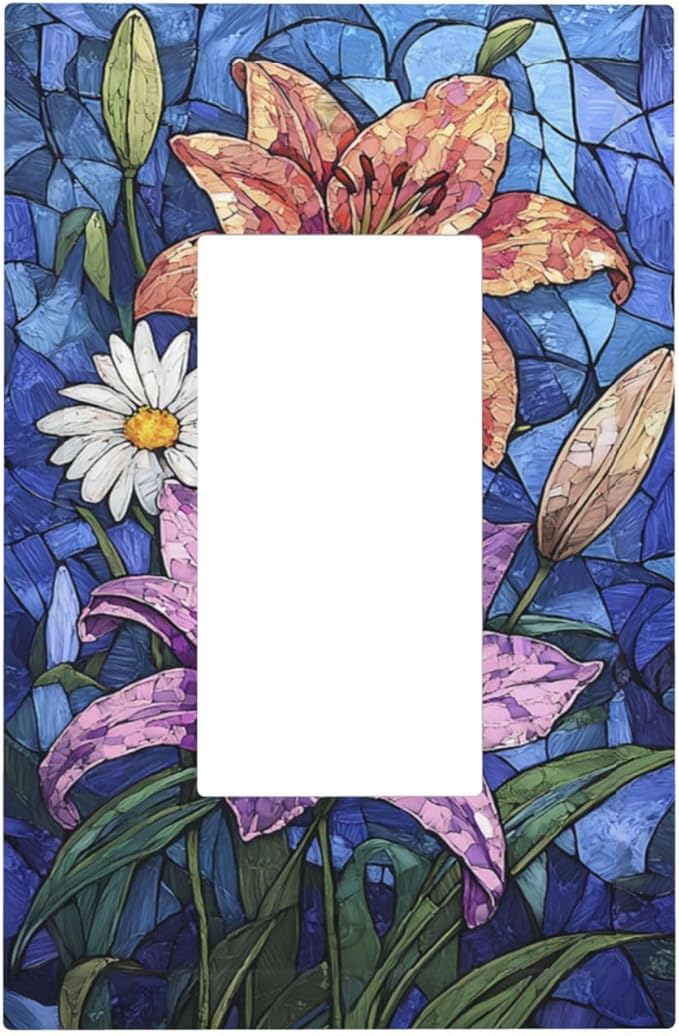 Decorative Outlet Covers Vintage Colorful Flower Oil Painting Style 1 Gang Single Rocker Light Switch Cover Plate Wall Plates GFCI Faceplate for Bedroom Bathroom Decor