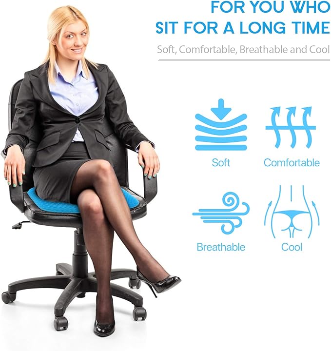 Gel Seat Cushion for Long Sitting (Thick & Extra Large), Gel Cushion for Wheelchair Soft, Chair Cushion, Car Seat Cushion Breathable, for Office Chair for Hip Pain