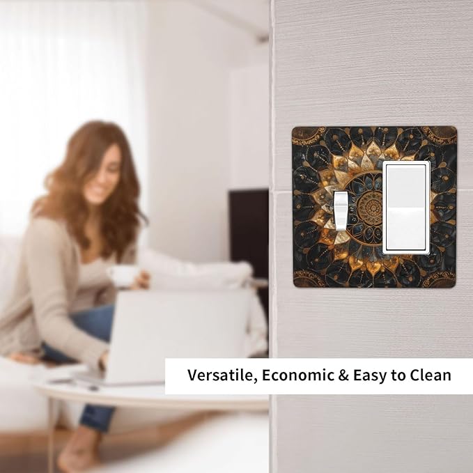 Cool Colorful Mandal Flowers Boho Floral Outlet Covers 1 Toggle 1 Rocker Combination Decorative Wall Plate Electrical Switch Plates Light Switch Cover Plate for Bed Room Living Room Decor