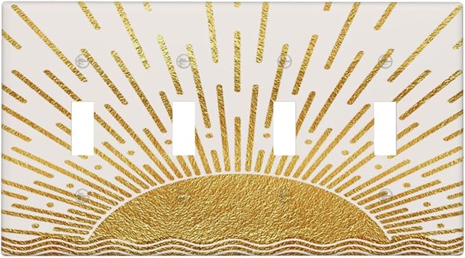 Mid Century Boho Golden Sun Sunrise Sunset Light Switch Covers Quad Toggle Electrical Faceplate 4 Gang Wall Plate Decorative Switch Plates for Bed Room Living Room Decor