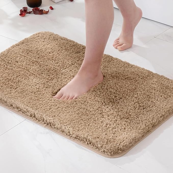 MIULEE Extra Thick Non Slip Bathroom Rug Shaggy Soft Bath Mat Plush Microfiber Absorbent Water for Shower Tub Machine Washable (Light Brown, 24x40 Inches)