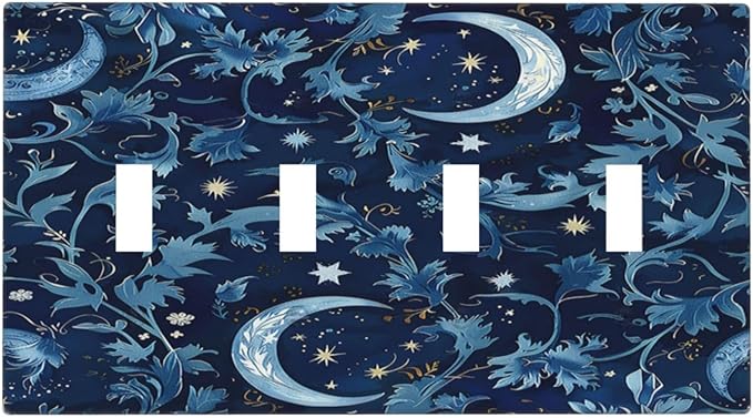 Light Switch Covers Vintage Moon And Flowers Decor Floral William Morris Quad Toggle Electrical Faceplate 4 Gang Wall Plate Decorative Switch Plates for Bedroom Kids room Decor