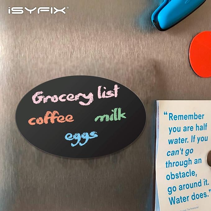 iSYFIX Magnetic Chalkboard Notes - 5.5 x 5.5 inch, 6 Pack, Oval - Decorative Magnet Blackboard for Fridge, Kitchen Organizer, Decor, Office, Grocery Lists, Metallic Boxes, Storage and More