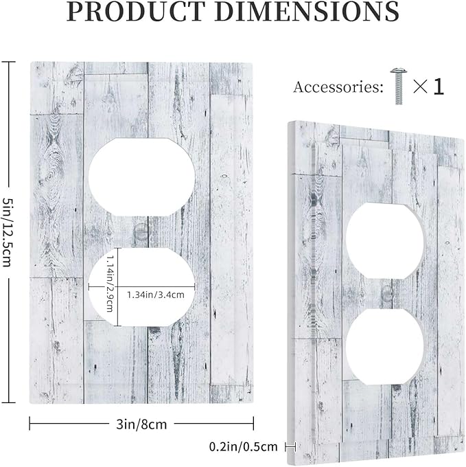 Outlet Covers Vintage Grey White Wood Grain 1 Gang Duplex Wall Plate Decorative Switch Plates Electrical Receptacle Faceplate Light Switch Cover for Farmhouse Bathroom Decor
