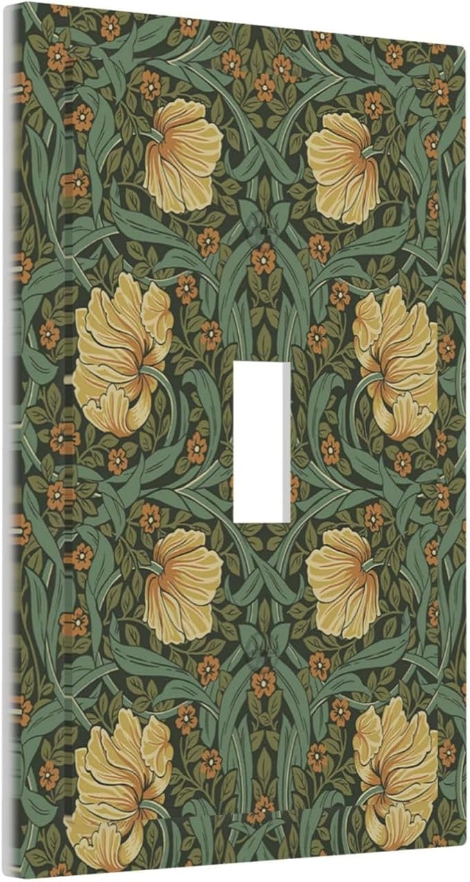 Decorative Light Switch Cover William Morris Floral Vintage Flowers Pattern 1 Gang Single Toggle Device Electrical Faceplate Switchplates Decorator Outlet Wall Plate for Bedroom living Room Decor