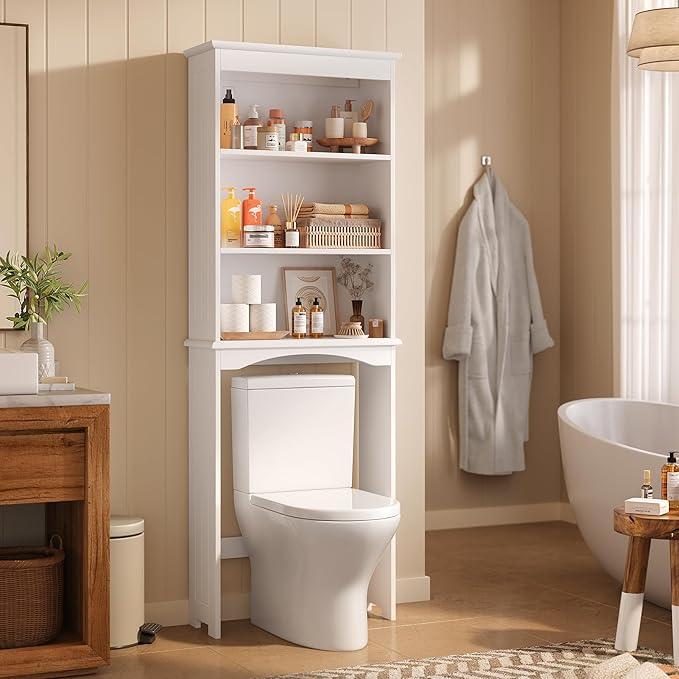 Gizoon Over The Toilet Storage Cabinet, Over Toilet Bathroom Organizer, Bathroom Storage Cabinet with Adjustable Shelf, Anti-Tip Device, Freestanding Space Saver Over The Toilet Shelf, White