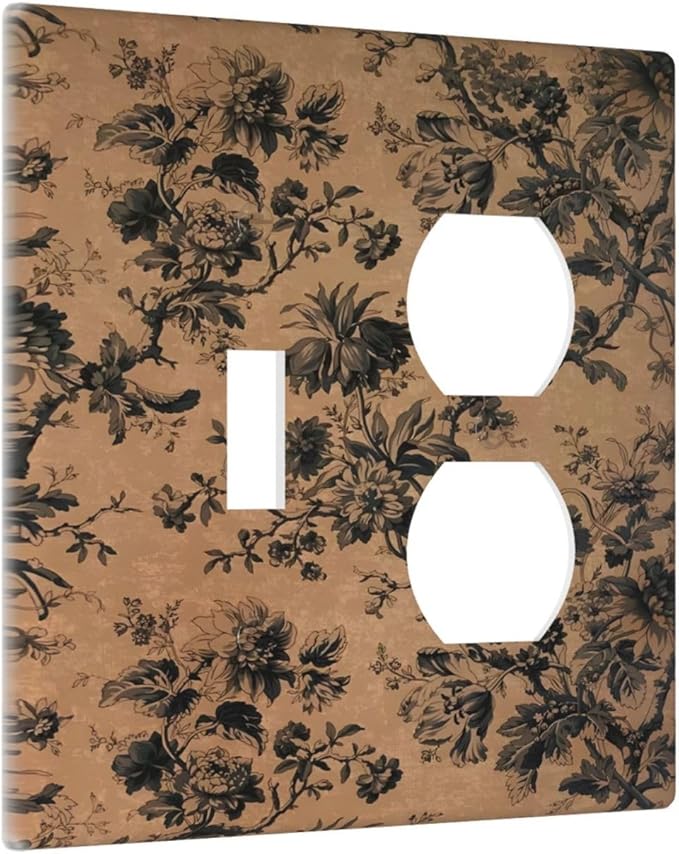 Decorative Outlet Covers Vintage Floral Botanical Brown Background 2 Gang Duplex Light Switch Cover Plate Gfci Wall Plate Plug Switch Plate Covers for Bathroom Bedroom Decor