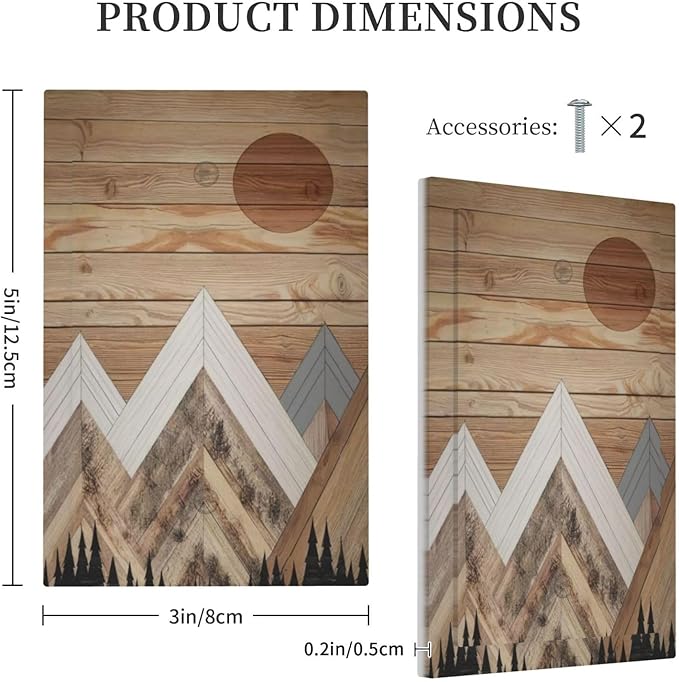 Wooden Planks Mosaic Snow Mountain Sun Light Switch Cover Plate 1 Gang No Device Blank Electrical Wall Plates Faceplate Decorative Switch Plate for Farmhouse Home Decor