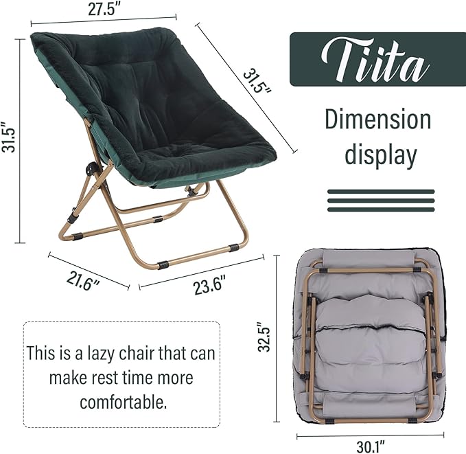 Tiita Comfy Folded Chair, Soft Faux Fur Oversized Folding Accent Chair, Lounge Lazy Chair for Kids Teens Adults, Metal Frame Moon Chair for Bedroom, Living Room, Dorm Rooms