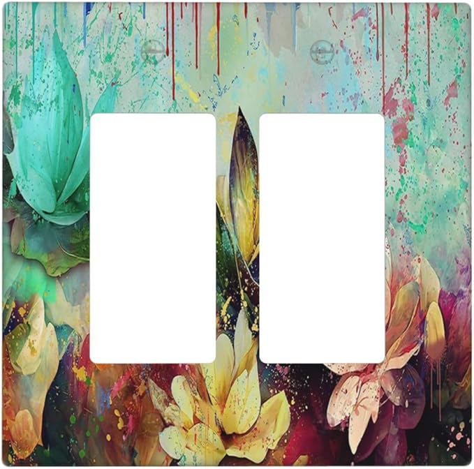 Outlet Covers Watercolor Flower Colorful Floral 2 Gang Wall Plate Double Rocker Light Switch Cover Decorative GFCI Receptacle Cover Electrical Switchplate for Bathroom Bedroom Decor