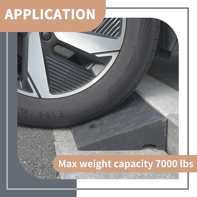 Rubber Curb Ramps for Driveway Sidewalks Shed Entry 2.4 Inch Rise Height 2 Pack 19.68" L x 9.84" W W Threshold Ramp for Cars Motorcycles Lawn Mowers 7000lbs Load Capacity