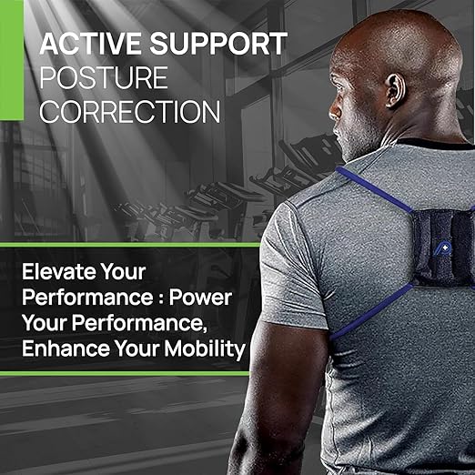 PRIMEKINETIX PostureMedic Dynamic Posture Corrector - Active Resistance Training System for Upper Back Strengthening & Shoulder Alignment - Stretches Chest, Strengthens Back - Doctor Recommended - Size XS (Light Blue)