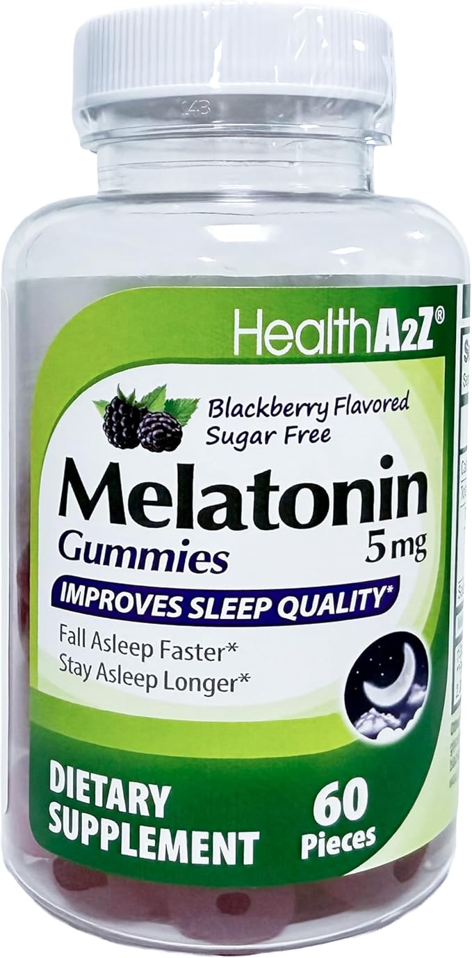 HealthA2Z® Sugar-Free Melatonin Gummies| 60 Counts | 5mg | Natural Sleep Aid for Deep & Restful Sleep | BlackBerry Flavor | Sleep Aid Gummies