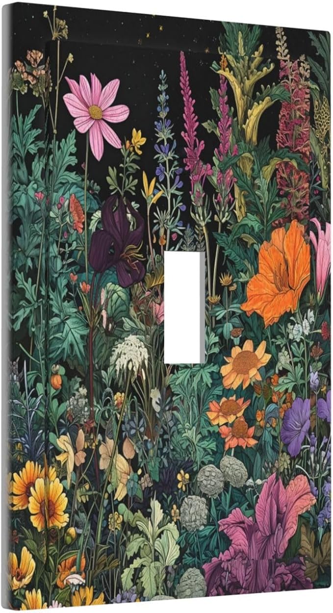 Decorative Light Switch Covers Colorful Floral Dark Sky Wildflower Plants 1 Gang Light Switch Cover Plate Single Toggle Wall Plate Outlet Covers Wall Plate Dimmer Faceplate for Bathroom Decor