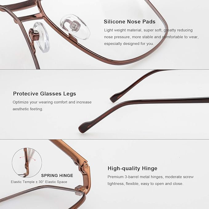 Reading Glasses for Men Square Double Bridge Blue Light Blocking Computer Readers