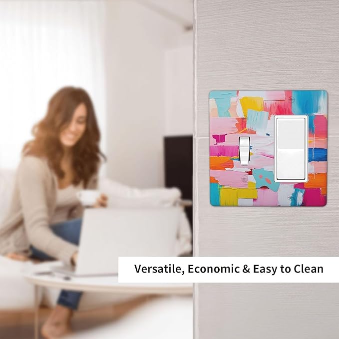 Outlet Covers Multicoloured Modern Watercolor Oil Painting 1 Toggle 1 Rocker Combination Decorative Wall Plate Electrical Switch Plates Light Switch Cover Plate for living Room Bedroom Decor