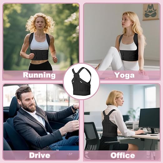 Posture Corrector for Women and Men,4 In 1 Adjustable Full Back Brace,Posture Braces Can Relieve Upper and Lower Back Pain, Shoulder Braces for Hunchback,Scoliosis, Lumbar Spine, Spine(Large Black)