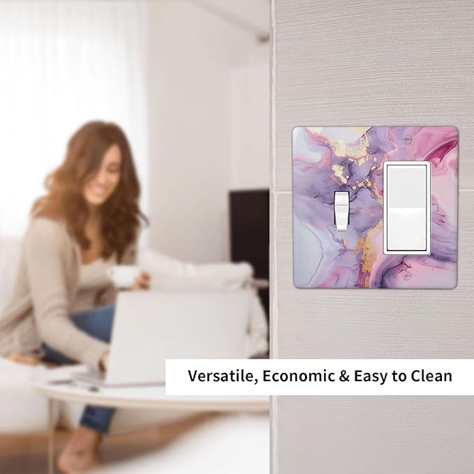 Outlet Covers Pink Marble Abstract Purple Gold Texture 1 Toggle 1 Rocker Combination Decorative Wall Plate Electrical Switch Plates Light Switch Cover Plate for Bathroom living Room Decor