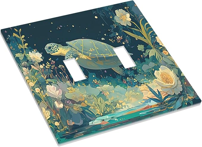Decorative Switch Plates Fantasy Sea World Sea Turtle Floral Plant 2 Gang Double Toggle Outlet Light Switch Cover Wall Plate Electrical Faceplate for Kids Room Nursery Decor