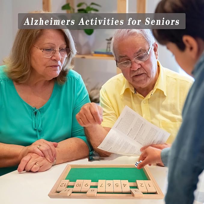 Wooden Dementia Games and Activities for Seniors - 12 Numbers Shut The Box Products Kit for Elderly with Alzheimer's,Easy Cognitive & Memory Training Toy,Great Gift for Father Mother