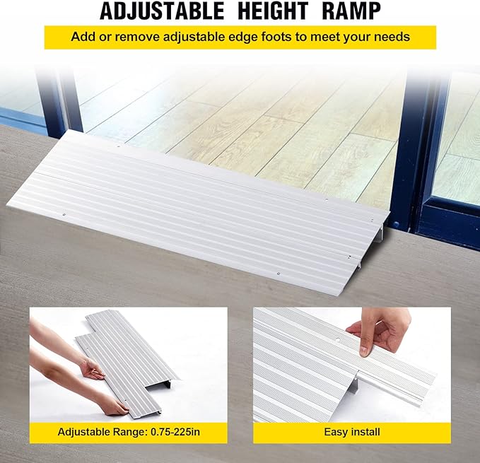 Door Threshold Ramp 2" Rise Door Ramp Aluminum Entry Ramp or Doorways Rated 800 lbs Load Capacity forWheelchair Scooters Power Chairs Walkers