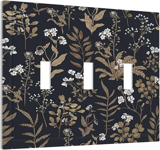 Decorative Switch Plates Vintage Floral Wildflowers Plant 3 Gang Wall Plate Triple Toggle Light Switch Cover Faceplate Electrical Wall Panels for Bathroom Home Decor