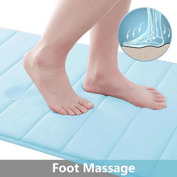 Buganda Memory Foam Bath Mat, 47" x 17", Ultra Soft and Non-Slip Bathroom Rugs, Water Absorbent and Machine Washable Bath Rug Runner for Bathroom, Shower, and Tub, Light Blue