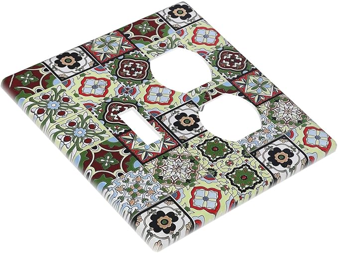 Wallplates Talavera Tile Decal 1 Toggle 1 Duplex Switch Plate Electrical GFCI Faceplate Decorative Light Switch Covers for Bedroom Bathroom Decor