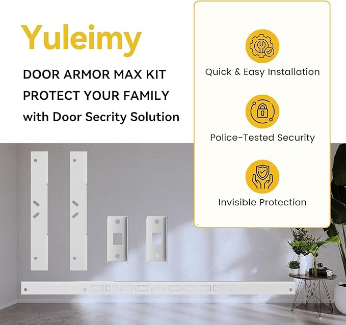 Door Armor MAX 5-Piece Kit - 46" Heavy Duty Steel Door Reinforcement System, Anti-Kick Security Plates for Jamb, Hinges & Lock, Easy 30-Min Install with Template, Corrosion Proof White