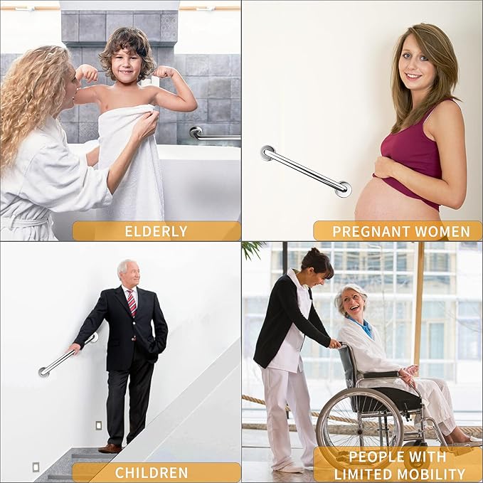 2 Pack 24 inch Shower Grab Bars 1.25 inch ADA Safety Grab Bars for Bathroom 500 lbs Support 304 Stainless Steel Assist Bath Handle Brushed Nickel