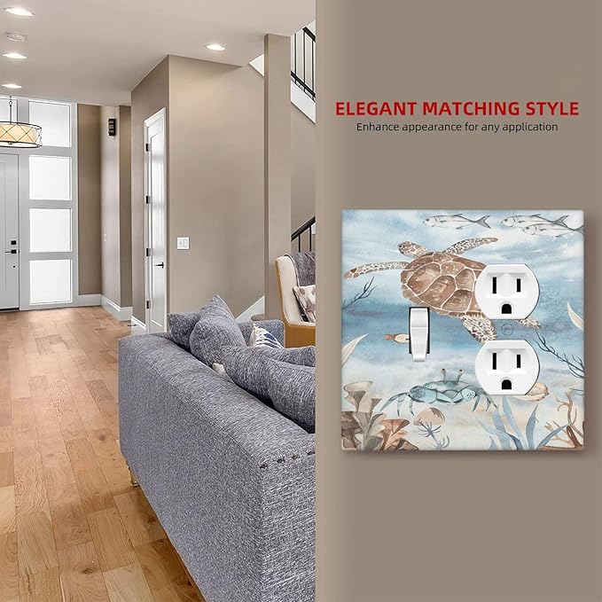 Wallplates Sea Turtle Coral Reef Nauticaltheme 1 Toggle 1 Duplex Switch Plate Electrical GFCI Faceplate Decorative Light Switch Covers for Kids room Bathroom Decor
