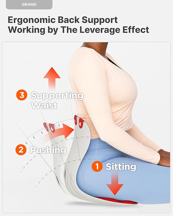 curble Grand(Extra Wide & Sturdy) – Ergonomic Back and Lumbar Support for Good Posture Correction and Back Pain Relief, Perfect for Office, Floor Seat, and Work from Home, Patented (Red)