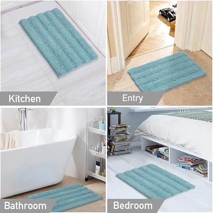 Turquoize Luxury Chenille Bath Rug for Bathroom Rugs Extra Absorbent Bath Mat Non Slip Microfiber Shower Rug for Bathroom Microfiber Shaggy Carpet Rug Size, 17"x 24", Aqua Haze