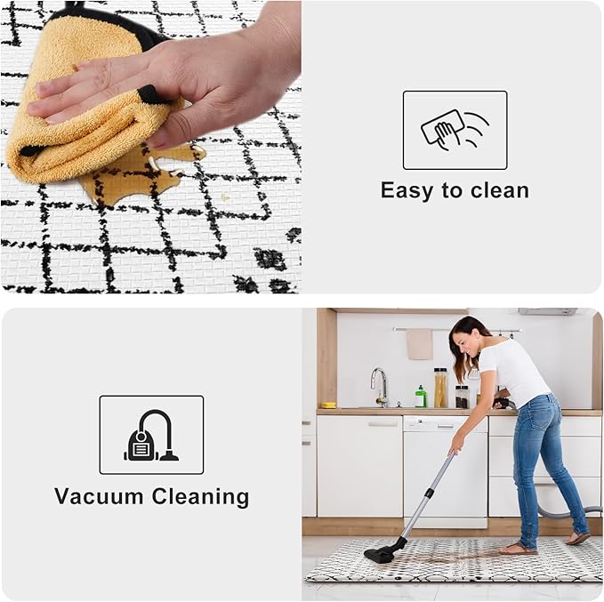 KIMODE Kitchen Mats 2PCS,Anti Fatigue Geometric Kitchen Rugs,Non Slip Waterproof Kitchen Mats for Floor,Cushioned Comfort Foam Standing Desk Mat for Home, Office, Sink,Laundry,Black and White
