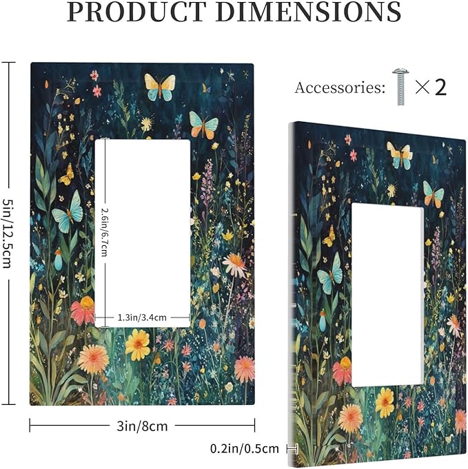 Decorative Outlet Covers Boho Vintage Floral Flower Butterfly 1 Gang Single Rocker Light Switch Cover Plate Wall Plates GFCI Faceplate for Bedroom Home Decor