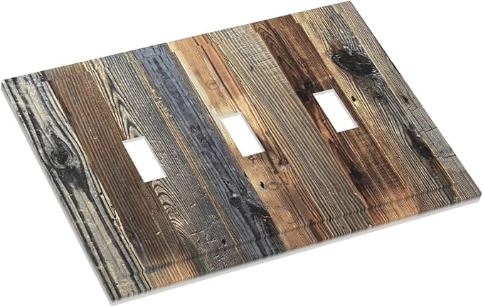 Barn Brown Wood Rustic Weathered Wood Print Decorative Switch Plates 3 Gang Wall Plate Triple Toggle Light Switch Cover Faceplate Electrical Wall Panels for Farmhouse Home Decor