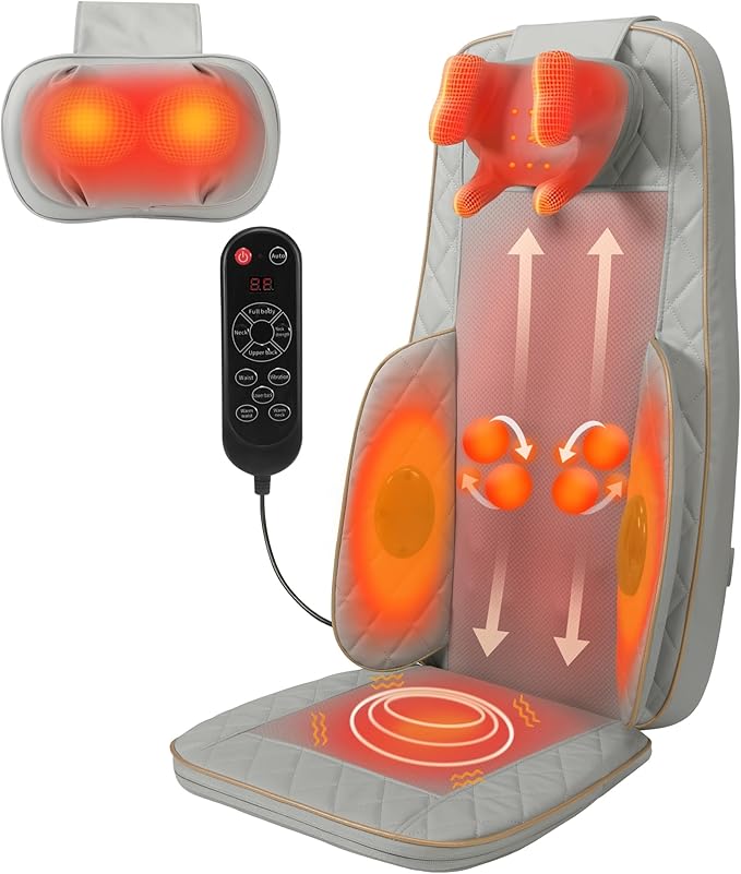 Shiatsu Neck and Back Massager for Chair: 4D Kneading, 3D Rolling, Adjustable Neck Height, Back Massager Relieves Fatigue Deep Tissue Massage - Gifts for Men & Women