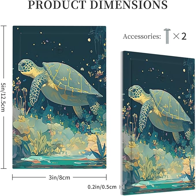 Light Switch Cover Plate Fantasy Sea World Sea Turtle Floral Plant 1 Gang No Device Blank Electrical Wall Plates Faceplate Decorative Switch Plate for Kids Room Nursery Decor