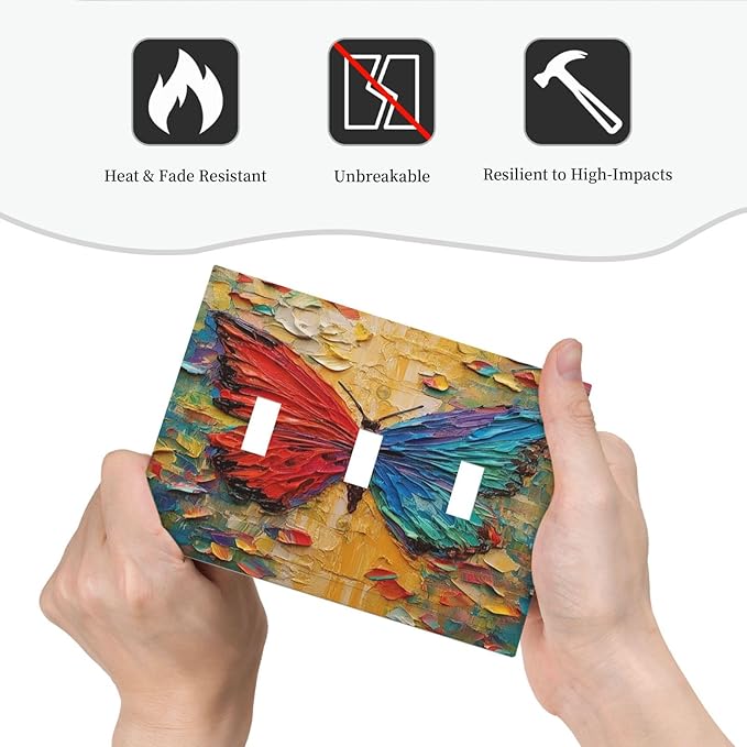 Decorative Switch Plates Colorful Butterfly Animal Insects Wall Art Abstract 3 Gang Wall Plate Triple Toggle Light Switch Cover Faceplate Electrical Wall Panels for Bedroom Home Decor