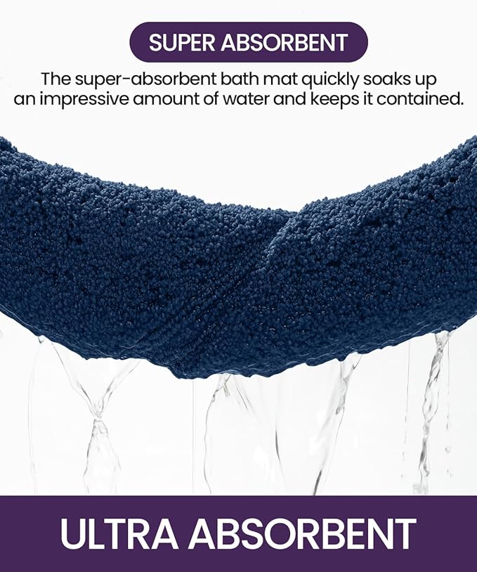 DEXI Bathroom Rugs 24x16, Washable Non Slip Bath Mat for Shower Floor, Absorbent Quick Dry Bathmat with Rubber Backing, Ultra Soft Plush Carpet for Tub, Navy