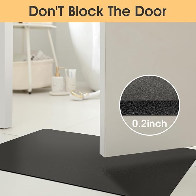 ACCUMTEK Ultra Thin Bath Mat, Upgrade Backing Non Slip Thin Bath Mats Fit Under Door, Quick Dry Ultra Absorbent Bathroom Rugs, Machine Washable Bath Rugs for Bathroom, Charcoal Gray/Solid/59 x20