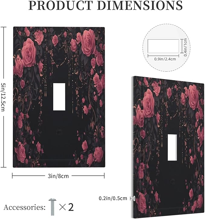 Decorative Light Switch Cover Dark Background Red Rose Leaf 1 Gang Single Toggle Device Electrical Faceplate Switchplates Decorator Outlet Wall Plate for Bedroom living Room Decor