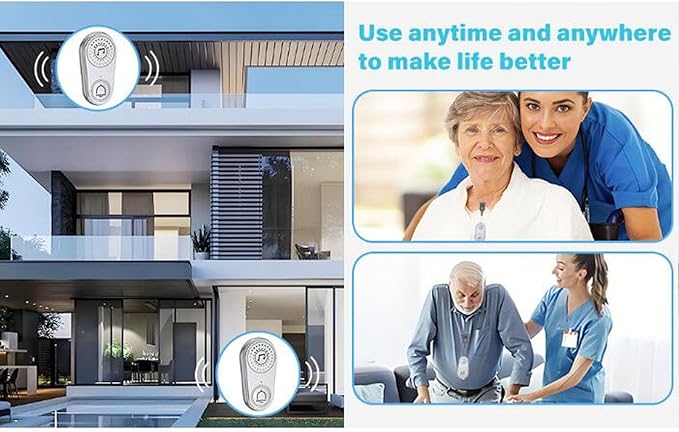 Buachois Wireless Two Way Pager for Caregiver, Portable Emergency Alert System with 105dB Volume 40 Day Battery Life for Home Elderly Kids Monitoring