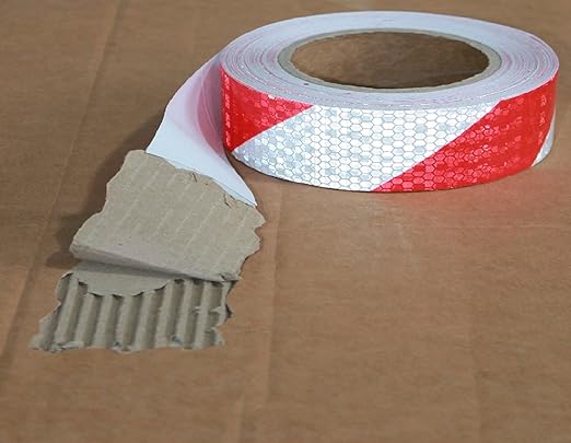 Red and White Reflective Tape Outdoor Waterproof 1 inch Wide, High Visibility Hazard Conspicuity Industrial Marking Tape (66 feet)