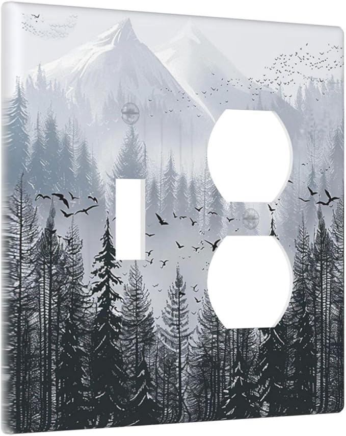 Misty Forest Nature Tree Mountain Birds Wallplates 1 Toggle 1 Duplex Switch Plate Electrical GFCI Faceplate Decorative Light Switch Covers for Bed Room Living Room Decor