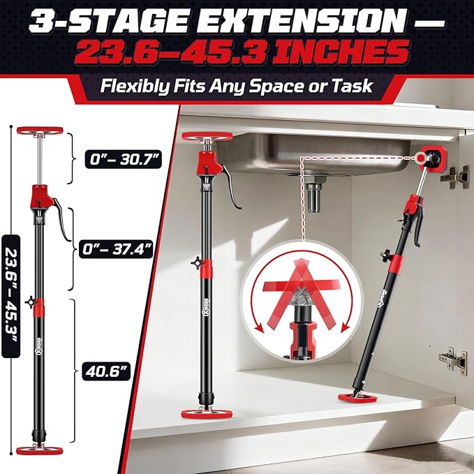 XINQIAO Cabinet Jacks for Installing Cabinets, Heavy Duty Third Hand Tools Adjustable Support Pole from 23.6 in to 45.3 in, 1 PC