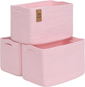 Woven Storage Baskets, Pink Baskets for Organizing, 3 Pack Woven Basket for Storage, Storage Baskets for Shelf, Towel, Toy, Book, Closet, Baby 15"×10"×9"