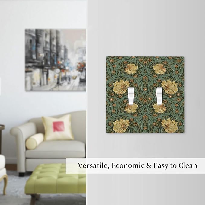 Decorative Switch Plates William Morris Floral Vintage Flowers Pattern 2 Gang Double Toggle Outlet Light Switch Cover Wall Plate Electrical Faceplate for Bedroom living Room Decor