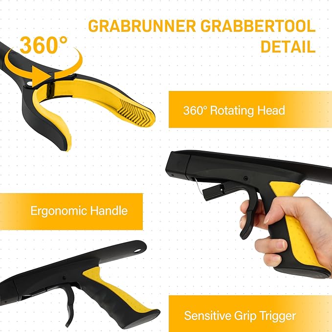 32 inch GrabRunner Folding Reacher Grabber Tool with Strong Magnetic and Swivel Head & Shoehorn (Yellow)